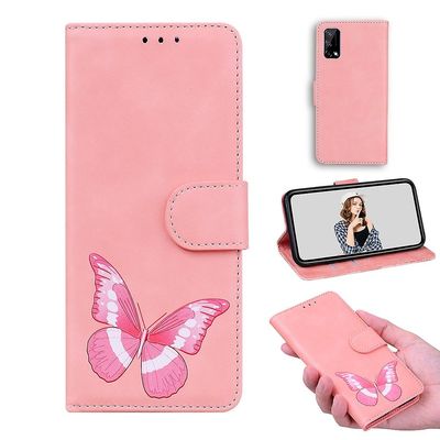 Etui til Realme Narzo 30 Pro 5g / V5 5g Butterfly Cover Premium Læder Magnetisk- Pink