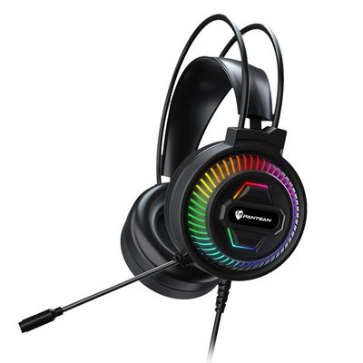 Baodan 7.1 Surroundljud spelheadset för PC, USB PC-headset med brusreducerande mikrofon och LED-ljus Svart