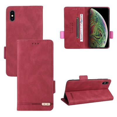 Gangxun Etui til Iphone Xs Max læderetui Folio Flip med kreditkortspor Etui Coque Rød
