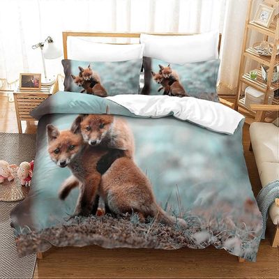 Kerota Art Fox käännettävä pussilakanasetti, pehmeä mikrokuitu, vetoketjusuljin lapsille, teini-ikäisille ja aikuisille Single135x200cm