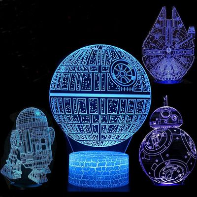 4-pakkaus 3D yövalo 3D led 3D Star Wars lamppu illuusio lamppu 7 väriä vaihda sisustuslamppu kaukosäätimellä lapsille, lahjat lapsille (Star War)