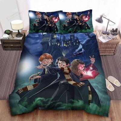 v249 Lakanat Harry Potter Ron &; Hermione Sarjakuva Sängyn höyhenpeitto Vuodevaatteet3-osainen vuodevaatteet (1 pussilakana + 2 tyynyä) 200x200cm 7...