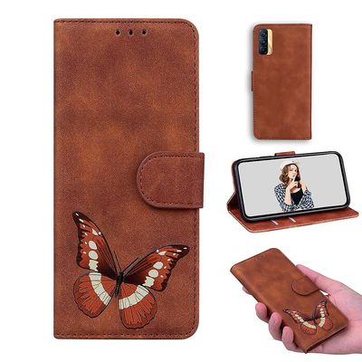 Etui til Realme X7 5g Butterfly Cover Premium Læder Magnetisk- Pink Brown