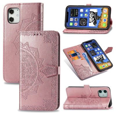 Etui til Iphone 11 Cover Læder Tegnebog Cover Prægning Mandala Magnetisk Flip Protection Stødsikker - Rose Gold