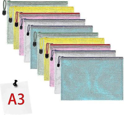 Asiakirjatasku A3, 10 kpl A3-tiedosto vetoketjulliset taskut, mesh-muovinen vetoketjullinen lahja