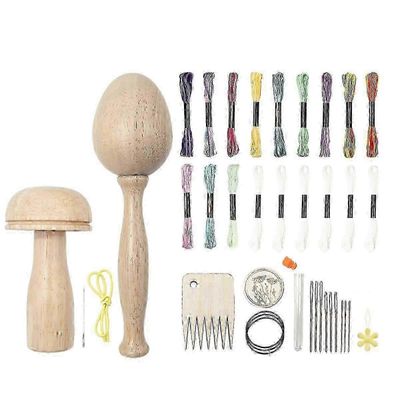 Puinen parsinesieni- ja munasetti neuloilla, 2 kpl ympäristöystävällinen sukkien korjaussarja Double Hook