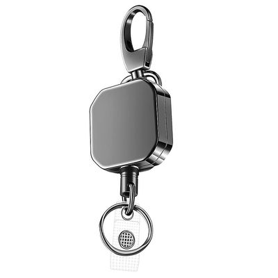 Heavy Duty metal udtrækkelig karabinhage nøglering bælte hjul clips 28.3Inch forstærket stål trådledning pistol grå