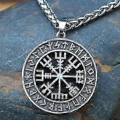 Viikinki islantilainen Vegvisir-kypärä kauhu riimuympyrässä riipus viikinki-riimut Vegvisir-kompassi Rune Amulet Collier -kaulakoru