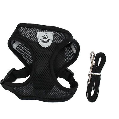 Cat Hund Justerbar Sele vest Walking Bly Snor til Hvalp Hunde Krave Polyester Mesh seletøj til små medium hund kat kæledyr Sort