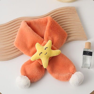 Vinter fortykket kanin pels hagesmæk for drenge og piger Baby Cross Varm Tegneserie matchende tørklæde orange