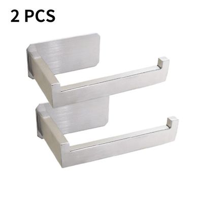 Zch Rustfrit stål Selvklæbende badeværelsesvævsholder Fri stansning 2PCS Silver