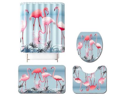 Flamingo Print Kylpyhuoneverho Cartoon Digital Kylpyhuone Liukumaton mattosarja Suihkuverho Neliosainen setti 180*180cm