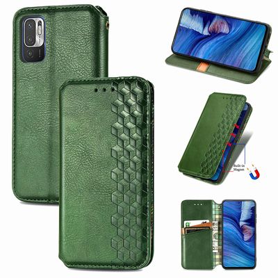 Kompatibel med Xiaomi Poco M3 Pro Flip Case Etui Vintage Wallet Flip Cover med magnetisk lukning Coque - Blå grøn