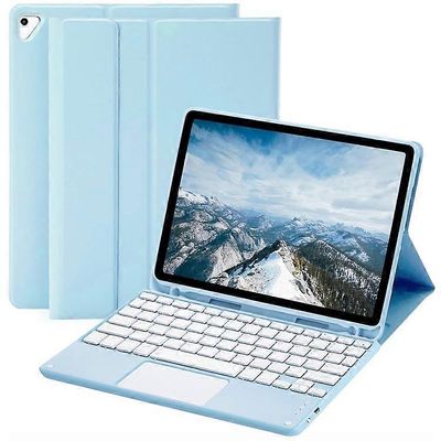 Yhteensopiva iPad 9.7 tuuman (2017)/(2018)/Pro 9.7 tuuman (2016)/Air 2 irrotettava X7 Bluetooth-näppäimistökotelo kosketuslevyllä Soft Leat Sininen