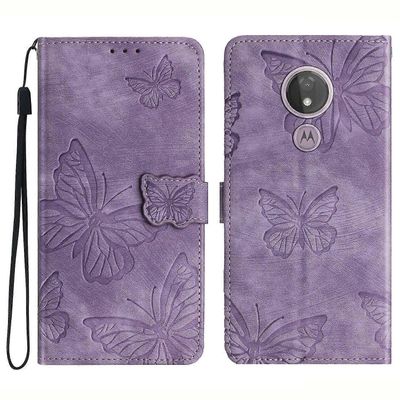 Motorola Moto G7 Power Skin-touch PU nahkakotelo painettu jalusta lompakko puhelimen kansi Violetti