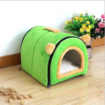 Ruili Hund Cat Pet House Kennel Varm seng med uld madras bærbare vaskbare fire årstider grøn L