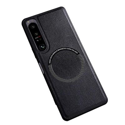 Sony Xperia 1 V magneettinen ohut kotelo PU nahkainen PC TPU-puhelimen kansi, joka on yhteensopiva MagSafen kanssa Musta