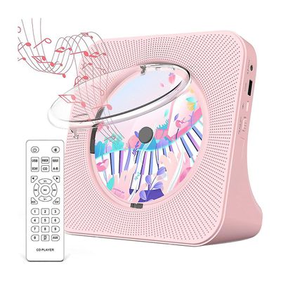 Bærbar Bluetooth 5.0 CD-spiller, Hifi lydhøyttaler, oppladbar cd-musikkspiller med fjernkontroll for hjemme-eu-plugg Rosa