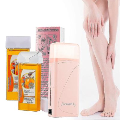 Wax Roller Kit karvanpoistoon, Roll On Wax Warmerkit, jossa 2 hunajavahapatruunaa/100kpl vahaliuskat, Honey Roller Waxing Kit miehille Naiset p