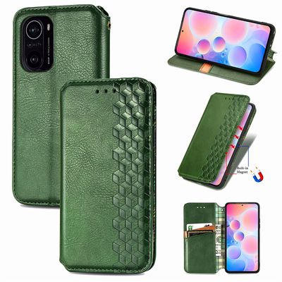 Kompatibel med Xiaomi Poco F3 Flip Case Etui Vintage Wallet Flip Cover med magnetisk lukning Coque - Blå grøn