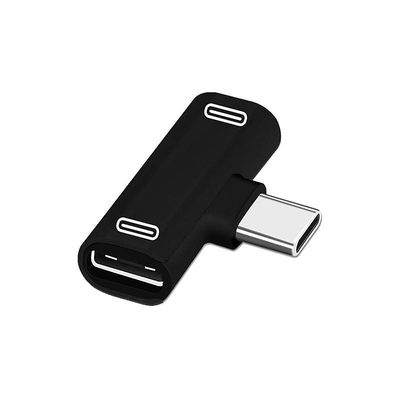 2 i 1 USB C splitter type C mannlig til dobbel type C kvinnelig hodetelefonlader svart