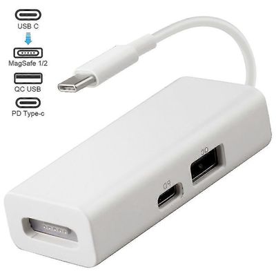 USB-C 3-in-1 MagSafe-sovitin, tyyppi C-MagSafe 1/2 -muunnin kannettaville tietokoneille Valkoinen