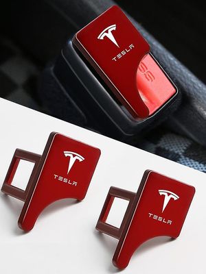 Bilbältesspänne för Tesla Model 3 Model X Model S Model Y Biltillbehör Röd 2pcs