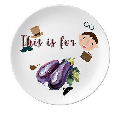 Aubergine Vegetabilske Velsmagende Sund Akvarel Far Dessert Plate Dekorative Porcelæn 8 Tommer Dinner Home