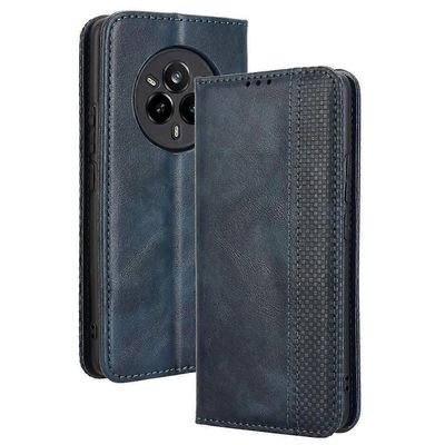 Realme 14 Pro 5G -kotelolle, lompakkoteline, retrokuvioinen nahkainen puhelimen suojakuori - sininen Monivärinen Blue