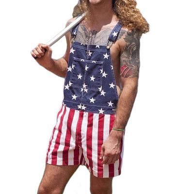 Par Denim Jumpsuit Amerikansk flag Overalls Mænds Og Kvinders Bib Overall Shorts XL