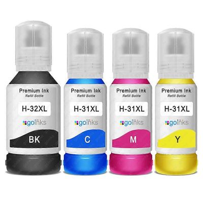 Go Inks Sarja 4 mustepulloa 135ml/70ml korvaamaan HP 32XL &31XL -yhteensopivan/ei-OEM-valmistajan Go Inksistä Musta/Syaani/Magenta