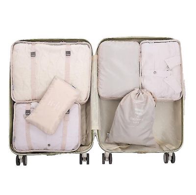 Yunshu 6 Sæt Pakning Vandtæt Opbevaring Bag Travel Carry On Bagage Organizer beige