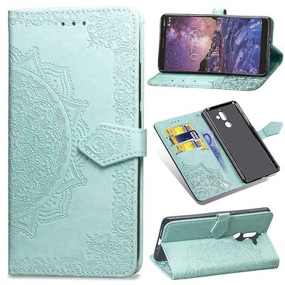 Etui til Nokia 7 Plus Cover Læder Tegnebog Cover Præget Mandala Magnetisk Flip Protection Stødsikker - Grøn