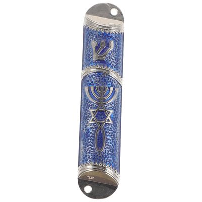 husholdning metall retro mezuzah håndverk metall mezuzah utsmykning mezuzah hus dekorasjon Sølv blå 10.5X2.2cm