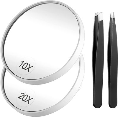 Eveltek 10x og 20x forstørrelses makeup spejl og pincet kit, 3.5 tommer spejl Hvid