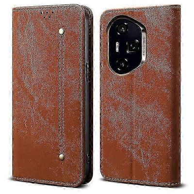 Honor 400 Pro -kotelolle naarmuuntumaton nahkainen jalustan kansi farkkukankaalla 2025 kahvi