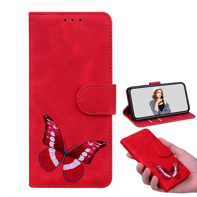 Etui til Oneplus Nord N20 5g Butterfly Cover Premium Læder Magnetisk- Pink Rød