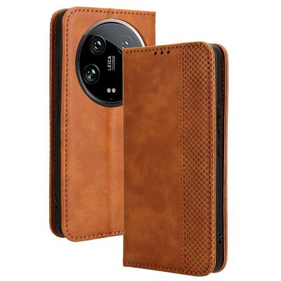 Xiaomi 14 Ultra Case vintage nahka magneettinen käännettävä puhelimen kansi - ruskea