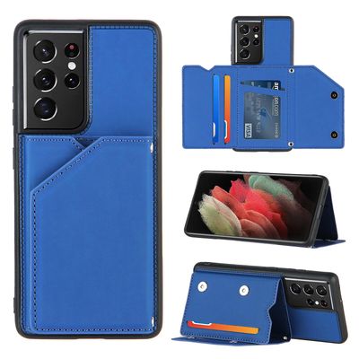 Gangxun Sag til Samsung Galaxy S21 Ultra Vintage Cuir Cover Læderetui Kofanger - Bleu