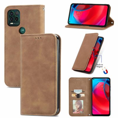 Gangxun Sag For Motorola One 5g Ace Magnetisk Lukning Læder Tegnebog Cover Housse Etui Shockproof - Marron