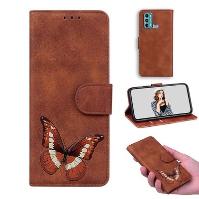 Etui til Motorola Moto G60 / G40 Fusion Butterfly Cover Premium læder magnetisk- pink Brown