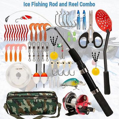 52kpl pilkkivälinesetti vapa ja kela yhdistelmä pilkkikauha pilkkikoukku fi g 50cm