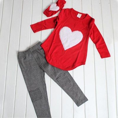 Besser 1-6 år Kid Girls Top + Leggings Bukser + Pandebånd Sæt Rød 1-2 Years