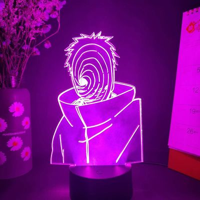 Veeki 3D led-lamput Uchiha Obito 3D-hahmo Visuaalinen yövalaisin LED-kosketusanturi Otaku hehkuvalot Anime-lamput makuuhuoneen työpöydälle Art Deco...