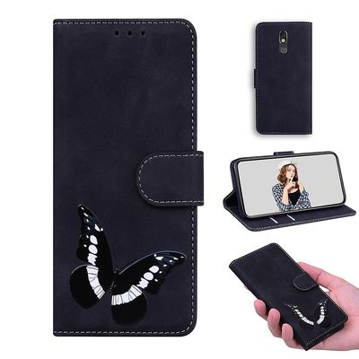 Etui til Lg Stylo 5 Butterfly Cover Premium Læder Magnetisk- Pink Sort