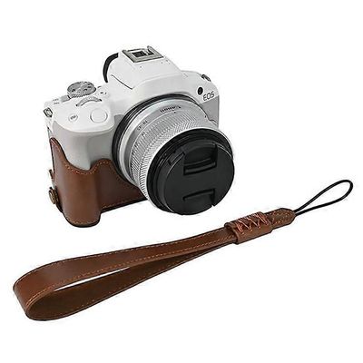 Yhteensopiva Canon EOS R50 / R100 -kameran pohjakotelon kanssa Suuri avautuva muotoilu PU-nahkainen puolirunkokotelo Espresso