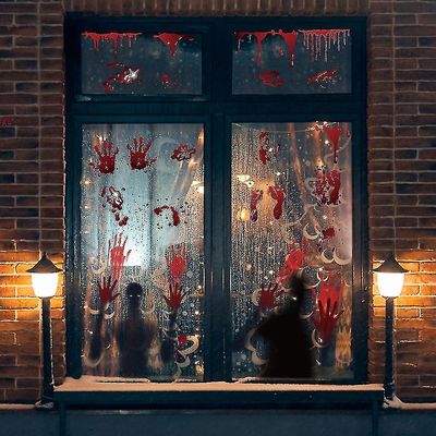 Tianzun Halloween Fönsterdekorationer Zombie Affischer - 3 St Giant Bloody Handprints Zombie Silhouettes, Creepy Window