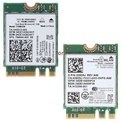 Verkkokortti Intel 3160NGW ngff AC+Bluetooth-yhteensopiva 4.0 28D9J N2VFR:lle