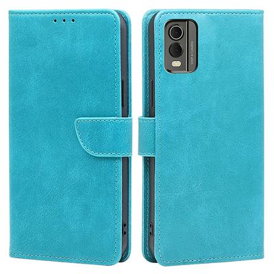 Telefon Folio Cover For Nokia C32 Calf Texture Stand Lommebok Pu Leather + Tpu Beskyttende Case Baby Blue