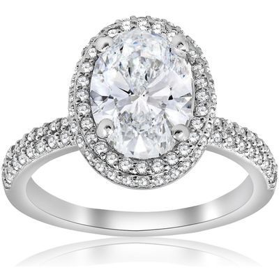 Pompeii3 2 1/2ct Oval Diamond Pave Halo Engagement Ring 14k hvidguld 4.5